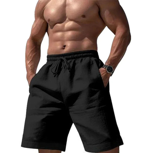 Pantalones cortos de baloncesto de verano ligeros y grandes para hombre, nuevos pantalones de chándal de algodón y lino de Color sólido para correr con cintura alta elástica - Product Image 5