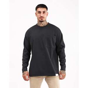T-shirt à manches longues col rond pour homme Imperio Design, gris, coupe classique, tissu épais et lourd, uni, décontracté, respirant, modèle basique - Product Image 2