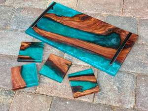 Posavasos de madera de nogal de resina decorativa para el hogar, posavasos de madera de resina epoxi, posavasos de lujo personalizado para bebidas - Product Image 3