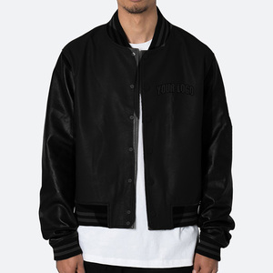 Chaqueta Varsity de Béisbol para Hombre, Personalizable con Logotipo, al por Mayor, con Mangas con Aspecto de Cuero, Diseño Frontal, Poliéster/Algodón, Estilo Casual - Product Image 3