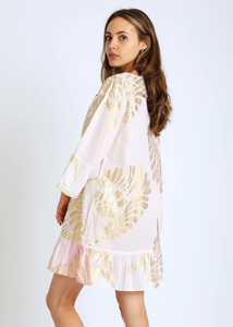 Nouvelles femmes imprimé fleuri couleur pêche décontracté manches 3/4 Mini longueur imprimer robes courtes - Product Image 5