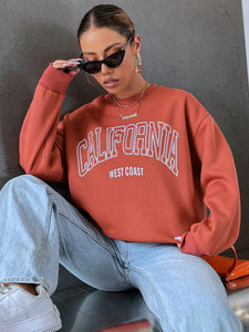 Sudadera de manga larga informal deportiva Vintage para mujer, sudaderas con capucha personalizables con estampado de letras y cuello redondo de talla grande para otoño - Product Image 4