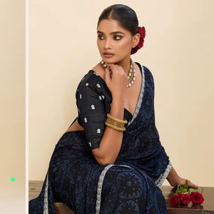 Sari indien traditionnel pour femmes, vêtements de mariée, imprimé bandhni en soie, broderie lourde avec des sequins, bordure brodée - Product Image 1