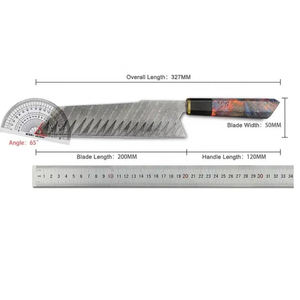 Cuchillo de Cocina Profesional con Hoja Grabada de Acero Inoxidable, Mango de Resina, Funda de Madera Estabilizada, Mango Plateado - Product Image 6
