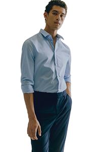 Alta calidad de marca personalizada de manga completa con botones cuello liso teñido Casual para hombres Slim Fit Easy-Iron poliéster tela tejida de algodón - Product Image 6