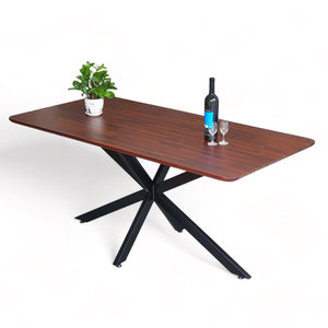 Table à manger rectangulaire Kane 03 160x80cm en bois d'acacia avec pieds en fer, meubles de salon assemblés pour la maison - BA68162 - Product Image 1