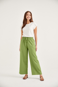 Pantalones informales holgados de lino para mujer, ropa Unisex de pierna ancha para el sudor de verano, el mejor precio de mercado, oferta del fabricante, logotipo con cordón - Product Image 3