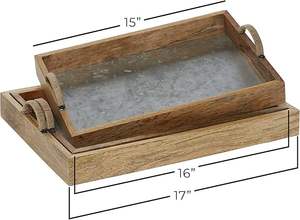 Plateau en bois avec intérieur galvanisé, plateau de service rustique pour la décoration de la maison, de la cuisine, de la salle à manger, rangement et présentation, utilisation quotidienne - Product Image 6