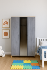 Armoire Arion Kids Ege à 3 portes en MDF avec pieds en bois, grand espace de rangement organisé pour enfants et adolescents - Product Image 4
