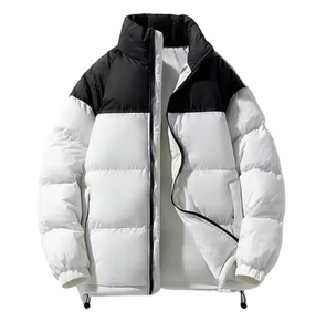 Blouson matelassé à col montant pour homme et femme, imprimé à carreaux et lettres, avec capuche, rembourrage épais en coton, respirant, coupe-vent, personnalisable pour l'automne - Product Image 1