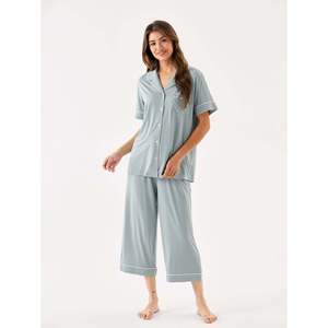 Conjunto de Pijama Capri de Manga Corta Casual de Verano para Mujer, Conjunto de Pijamas de Tela de Bambú al por Mayor para Mujer, Ropa de Dormir para Mujer - Product Image 4