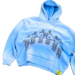 เสื้อมีฮู้ดของผู้ชายดีไซน์แนวสตรีทแวร์สไตล์วินเทจ380GSM พิมพ์ลาย DTG ซีดจางผ้าเฟรนช์เทอร์รี่ปักดิจิตอลสำหรับฤดูหนาว - Product Image 4