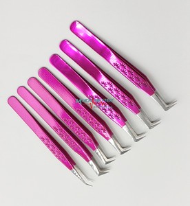 Pinzas de pestañas profesionales de acero inoxidable rosa fuerte al por mayor pinzas de pestañas de volumen de agarre perfecto punta de fibra estampado de pestañas - Product Image 5