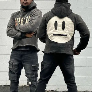 Nueva llegada Logotipo de diseño personalizado moda Hip Hop Vintage alta calidad apenado bordado Crop Hoodies hombres - Product Image 2