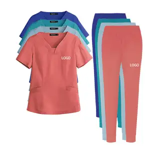 Prezzo a buon mercato all'ingrosso abbigliamento da laboratorio Unisex antirughe elastico Spandex moderno set da jogging Scrub infermieristico a 4 vie