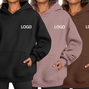 Pull à capuche uni vierge surdimensionné personnalisé dames à manches longues en polaire unie pull-over de gymnastique haut court quart sweats à capuche pour femmes sweats - Product Image 1