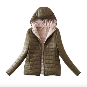 แจ็คเก็ตขนแกะสำหรับผู้หญิงเสื้อโค้ทแฟชั่นแขนยาวมีฮู้ดสีทึบเสื้อโค้ทลำลอง - Product Image 3