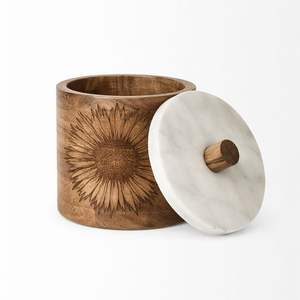 Boîte de rangement en bois avec couvercle en marbre, pot de rangement décoratif, conteneur de rangement en bois, décoration d'intérieur, pot de rangement avec design artistique - Product Image 3