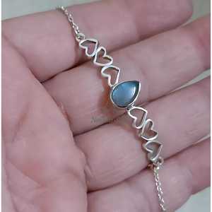 Bracelet en labradorite en forme de larme, chaîne en argent sterling 925 avec pendentif cœur - Product Image 4