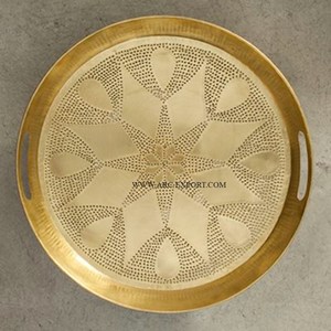 ของตกแต่งโต๊ะสไตล์วินเทจถาดเสิร์ฟอาหารและขนมโลหะสีทองลวดลายดูน่าสนใจ - Product Image 3