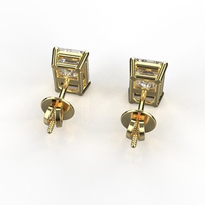 Avarta 1 Carat <b>Emerald</b> Cut Solitaire <b>Stud</b> Earrings Sterling Silver with Gold Polish Fine Jewelry - Product Image 2