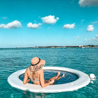 Planche flottante ronde pliable pour la détente aquatique, plateforme flottante de loisirs avec filet, jeu aquatique pour adultes