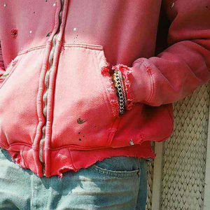 Sweat à capuche Streetwear de haute qualité polaire blanc Boxy Zip up Vintage Double couche lavage à l'acide soleil délavé sweats à capuche en détresse pour hommes - Product Image 5