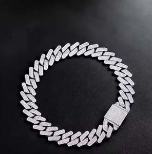 Pendentif Hip Hop en Argent Sterling 925 avec Moissanite VVS, 14 mm, 8 Pouces, Plaqué Or Blanc, Coupe Princesse, Testeur de Diamant, Unisexe, IGI - Product Image 1