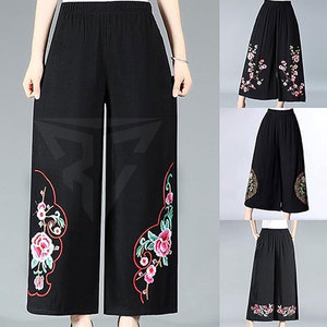 Diseños de moda Pantalones bordados casuales para damas Algodón bordado personalizado para pantalones de mujer - Product Image 3