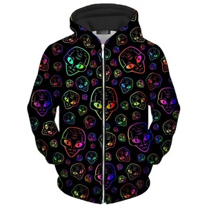 Único Alien Graffiti Impreso Zip Up Hoodie Vintage Street Fashion Abrigo con capucha Diseño de patrón 3D 2025 Nuevas sudaderas con capucha casuales de primavera - Product Image 4