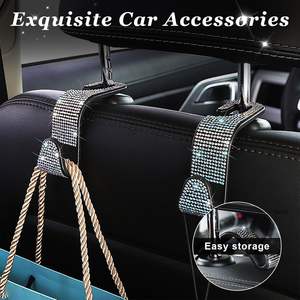 Ziciner <b>Car</b> <b>Seat</b> Headrest Hook Crystal Rhinestone Backseat Hanger <b>Storage</b> Organizer Universal Fit 2pcs Black - Product Image 6