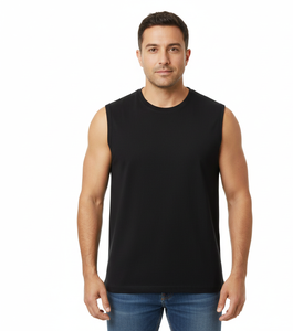 Gilet en coton noir UrbanFlex pour homme Sans manches Tissu extensible doux et respirant Conçu pour un port quotidien actif confortable - Product Image 1