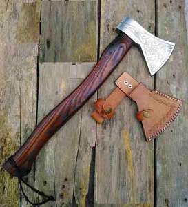 Handcrafted Viking-Inspired <b>Axe</b> with Etching Industrial Grade Hatchet for Camping and <b>Cutting</b> Applications - Product Image 6
