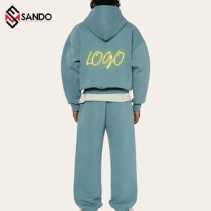 Ensemble de jogging en coton biologique pour hommes logo personnalisé fournisseur OEM en gros sweat-shirt deux pièces surdimensionné pour tenue décontractée saison d'hiver - Product Image 3