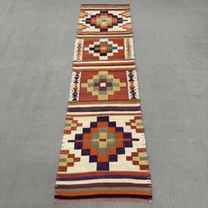 2.6x9.5 ft Rug, Turkish Vintage Rug, <b>Red</b> Purple Camouflage <b>Wool</b> Rug - Product Image 1