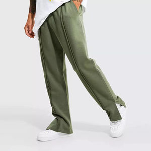 Pantalon de survêtement évasé vert et délavé de qualité supérieure pour homme, pantalon de survêtement évasé en coton avec cordon de serrage élastique - Product Image 4