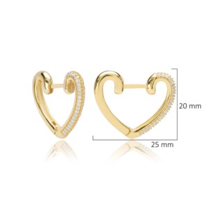 Heart Design CZ Stone Sterling <b>Silver</b> <b>Hoop</b> Earrings Handmade Turkish Wholesale 925 Sterling <b>Silver</b> Jewelry - Product Image 4
