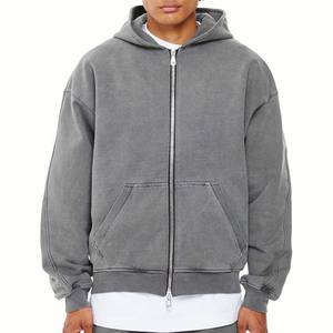 <b>Men's</b> 100% cotton NEW Custom Logo drop shoulder Hoodies double <b>zip</b> <b>up</b> Hooded Sweatshirt oversize pullover Heavyweight <b>men</b> hoodie - Product Image 1
