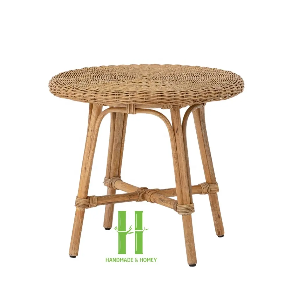כפרי עגול גבוה צד שולחן קטן עגול קפה שולחן עם אחסון נצרים ספה צד שולחן בעבודת יד בווייטנאם