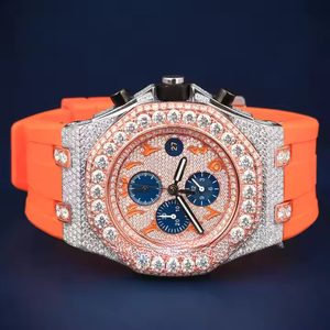 นาฬิกาดีไซน์ฮิปฮอปสุดเท่ หน้าปัดสแตนเลสสตีล ระบบ Miyota ประดับเพชรโมอิสซาไนต์ ความใส VVS สายหนัง ยกระดับแฟชั่น - Product Image 1