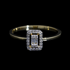 Anillo de diamantes naturales de oro amarillo de 14 quilates, joyería fina elegante con piedras cortadas en Baguette, diseño geométrico de HALO y rectángulo - Product Image 1
