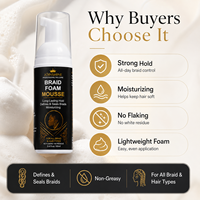 Fabricant de mousse coiffante pour tresses sous marque privée, logo personnalisé, mousse hydratante sans résidus pour tresses et perruques à dentelle