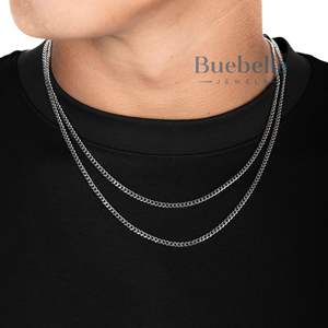 Hip Hop 925 <b>Silver</b> White Gold Cuban Chain 3mm Wide <b>Necklace</b> VVS Moissanite Hot Selling <b>Necklace</b> with Cuban Chain - Product Image 1