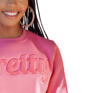 Solid Pink Pretty Chenille <b>Sweatshirt</b> Soft Premium Cotton Pullover Greek Sorority Embroidered Crewneck Women Apparel - Product Image 3
