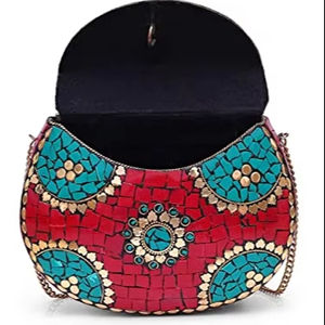 Elegant Mosaic Bohemian <b>Clutch</b> <b>Bag</b> Handmade Antique Ethnic Design with Metal Chain At Lowest Price By HF CRAFTS - Product Image 1