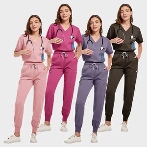 Conjunto de uniforme médico con logotipo personalizado para mujer, de algodón con cuello en V uniforme de enfermera, pantalones para correr, ropa de hospital cómoda - Product Image 2
