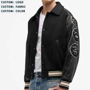 Veste universitaire Letterman à manches en cuir 100% laine noire unie vintage personnalisée vente en gros de chenille personnalisée hiver rue principale - Product Image 3