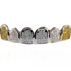 SARVA JEWELS - Grillz Dentales Personalizados de Plata 925 con Diamantes de Corte Princesa, Chapado en Oro de 18k, Estilo Hip Hop para Hombre, Certificado IGI - Product Image 1