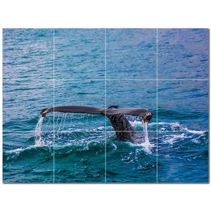 ภาพจิตรกรรมฝาผนังกระเบื้องเซรามิกวาฬ PT501197 32 "W x 24" H ชุดกระเบื้อง12 8x8 - Product Image 1