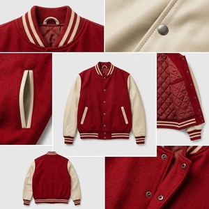 Custom <b>Red</b> Cream Leather Sleeve Jacket Vintage Bomber Letterman Streetwear Jacket OEM ODM Private Label Manufacturer USA - Product Image 5